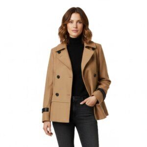 *Club Monaco Franci Tan Wool Pea Coat with Black Trim - Small
